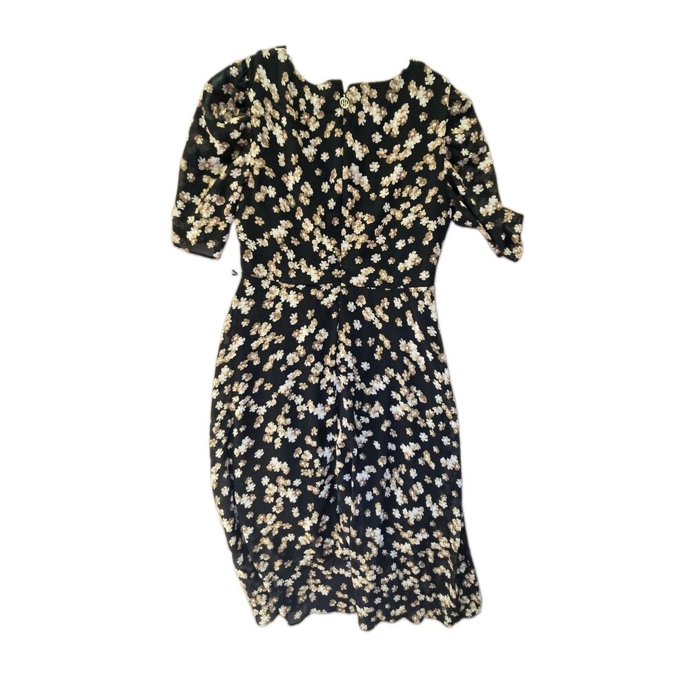 Tommy Hilfiger Floral Midi Dress Womens 10 Black Brown Ruffle Sleeve Boho Chic - Picture 2 of 7